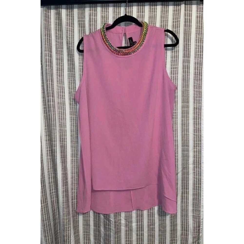 Moa Moa Women Mauve Pink Sleeveless Blouse with Chain Neckline